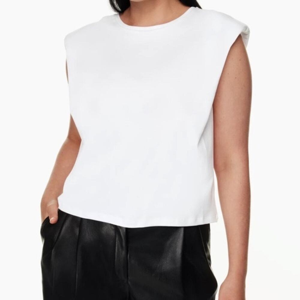 Aritzia Babaton White Padded Shoulder Short Sleeveless Top- Size Small